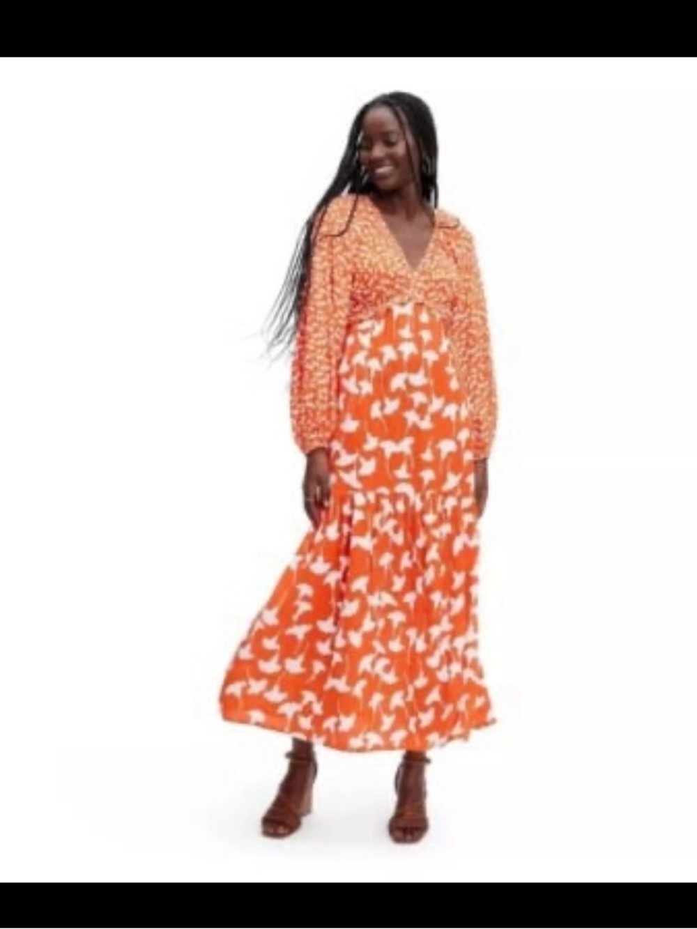 Diane Von Furstenberg x Target Orange and White Gingko Leaf Maxi Dress